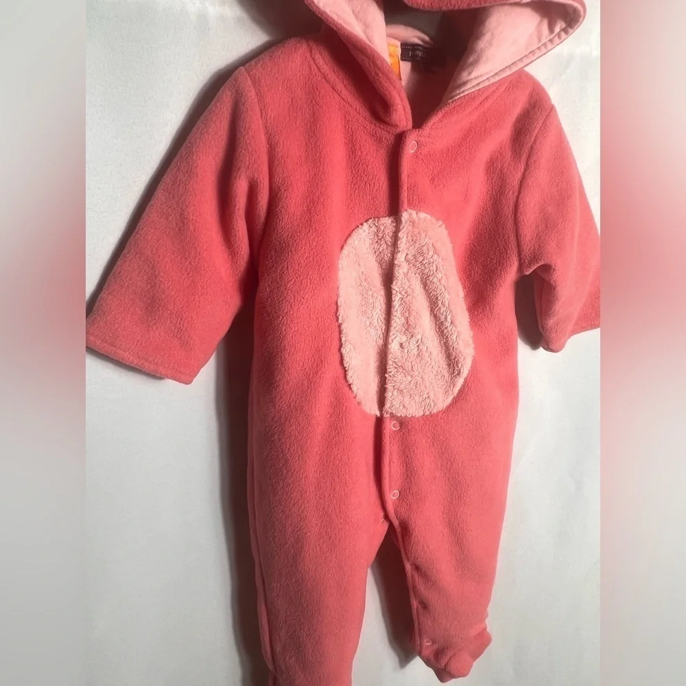 Pumpkin Patch Baby Girl Pink Bear Hooded Fleece 6-12M Footed Bodysuit
